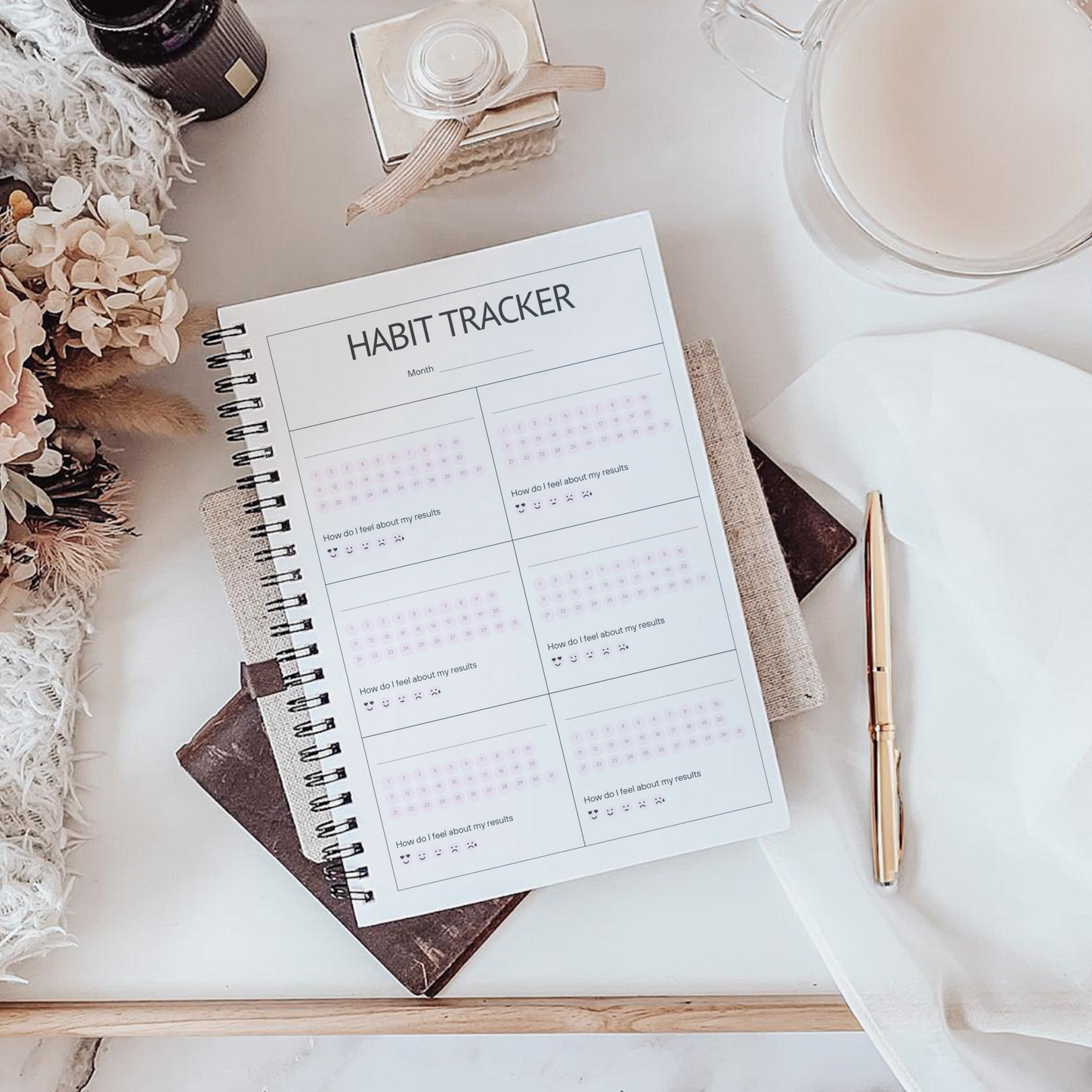 Habit Tracker Pink Notebook A5 or A4 sizes , Habit organiser notebook, Daily journal tracker, Manifest, cute stationery
