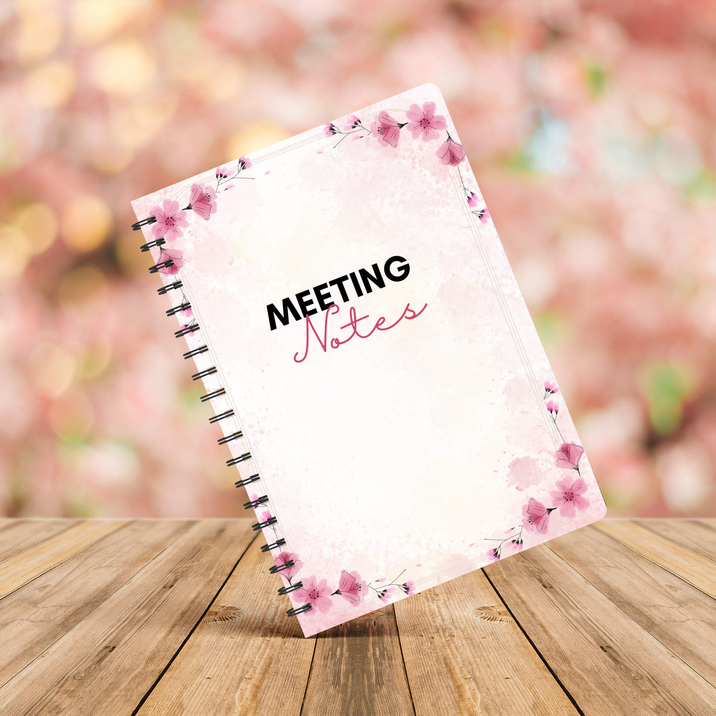 Meeting Notes Book Pink Flowers A5 or A4 - Card Cover, Meeting Agenda Notes, Printed lined inserts, work stationery organiser