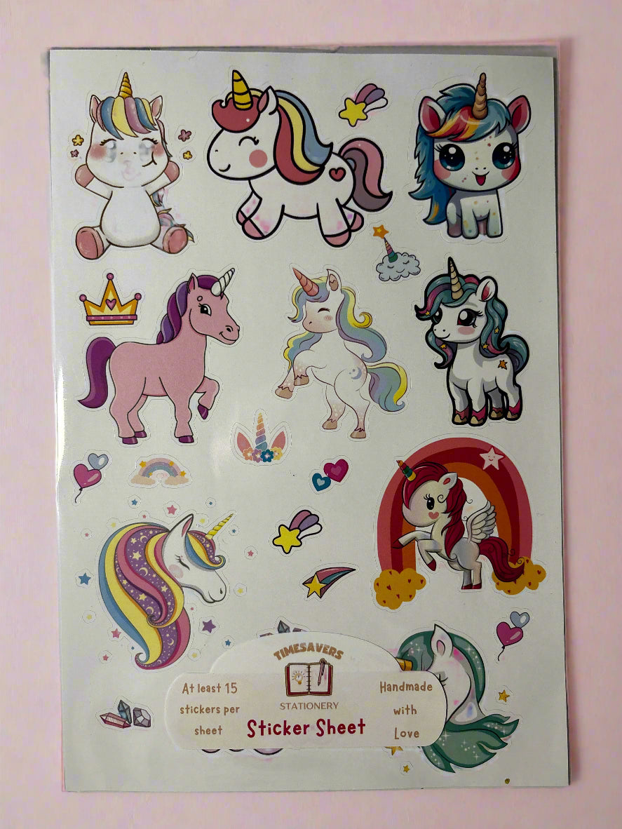 Magical Unicorn Sticker Sheet – 15+ Adorable Stickers