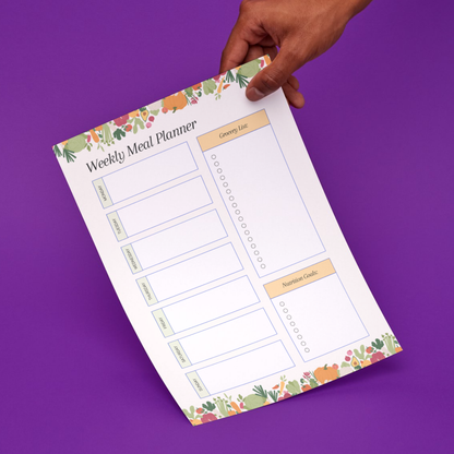 Meal Planning Printed Note Paper - A4 or A5 sizes,  Work Study or Class stationery, Lined paper inserts