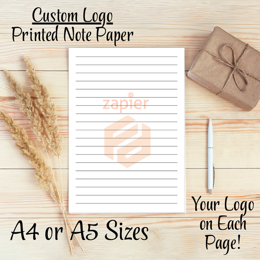 Custom Logo Lined Printed Note Paper - A4 or A5 sizes, Work Study or Class stationery, Lined paper inserts