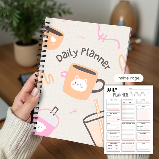 Cute Bear Beige Daily Planner A5 or A4 inserts, Floral notebook, Planner notepad, Work student daily planner