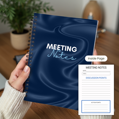 Meeting Notes Book Navy Swirls A5 or A4, Meeting Agenda Notes, Printed lined inserts, work stationery organiser