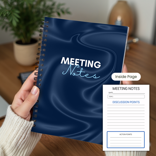 Meeting Notes Book Navy Swirls A5 or A4, Meeting Agenda Notes, Printed lined inserts, work stationery organiser