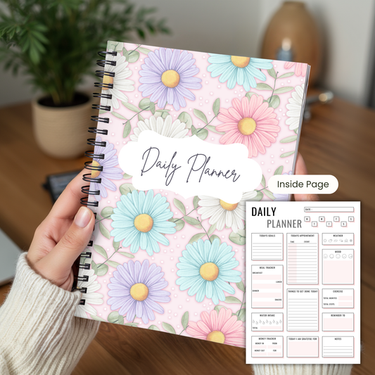 Pastel Daisies Daily Planner A5 or A4 inserts, Floral notebook, Planner notepad, Work student daily planner
