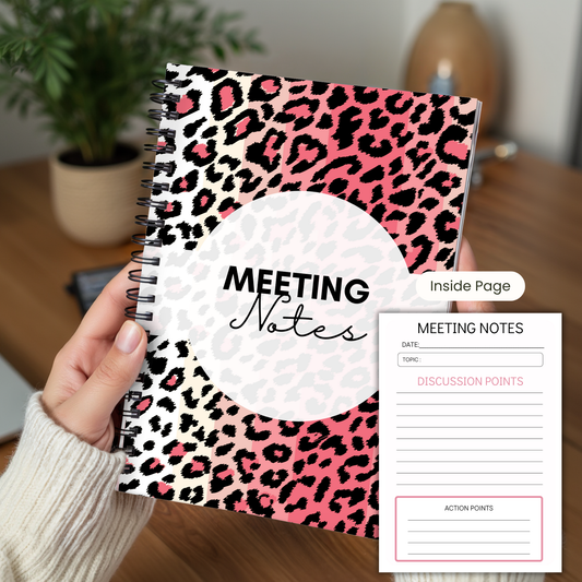 Meeting Notes Book Pink Animal Print A5 or A4, Meeting Agenda Notes, Printed lined inserts, work stationery organiser