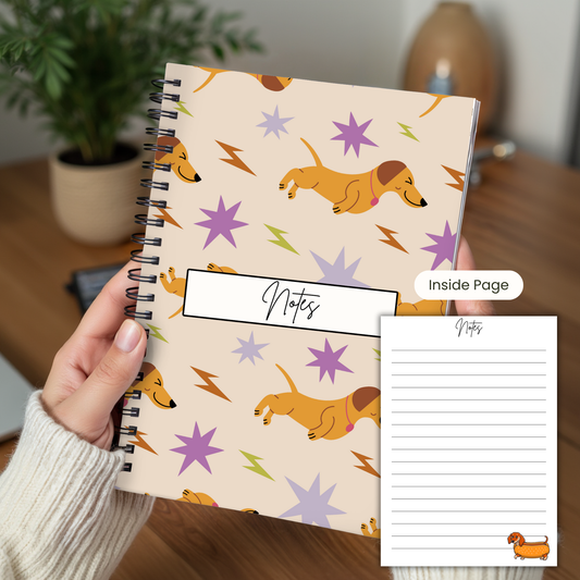 Dachshund Notebook A5 or A4 dog mum gift, Cute notebooks for students and work