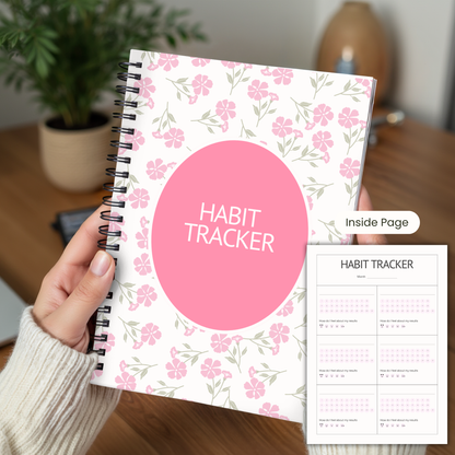 Habit Tracker Pink Floral Notebook A5 or A4, Habit organiser notebook, Daily journal tracker, Manifest, cute stationery