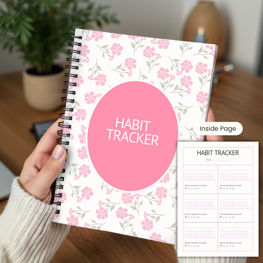 Habit Tracker Pink Floral Notebook A5 or A4, Habit organiser notebook, Daily journal tracker, Manifest, cute stationery