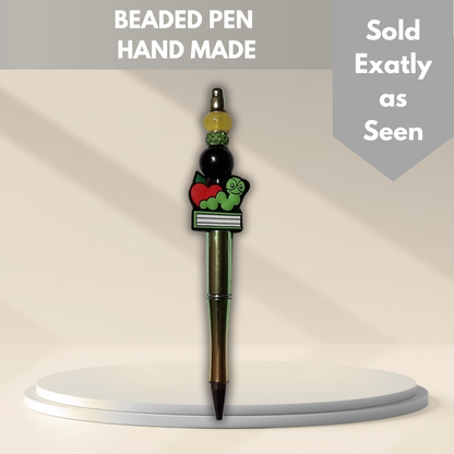 Teacher/Book Beaded Pen - Handmade beaded pen black ink, Cute stationery pen