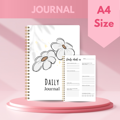 Journal White Boho Daisy A4 - Card Cover.