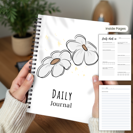 Journal White Boho Daisy A5 or A4 Daily Journal, Manifestation planner, Notebooks