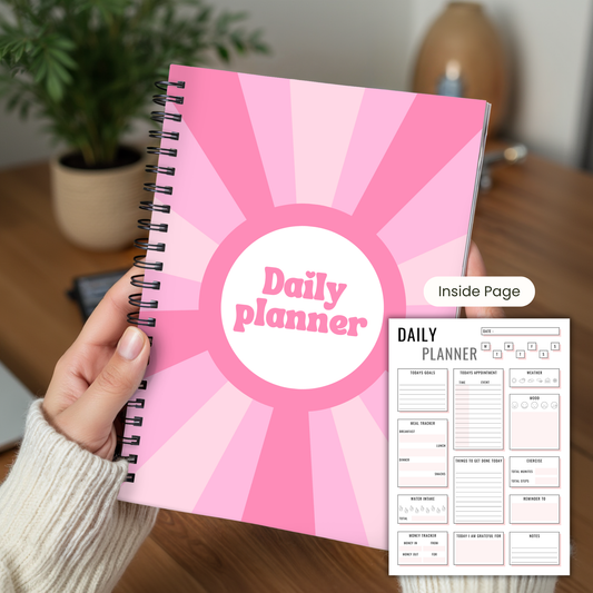Pink Retro Daily Planner A5 or A4 inserts, Floral notebook, Planner notepad, Work student daily planner