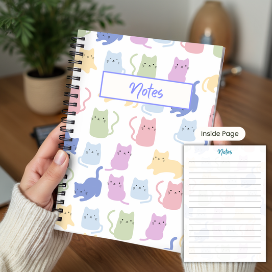 Pastel Cats Notebook A5 or A4 sizes, Cat mum gift, Cute work stationery, Back to school notebooks, cat notepad