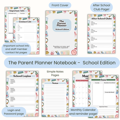 Parent Planner Notebook,, Organise all your school details in one place, School Organiser, back to school essentials
