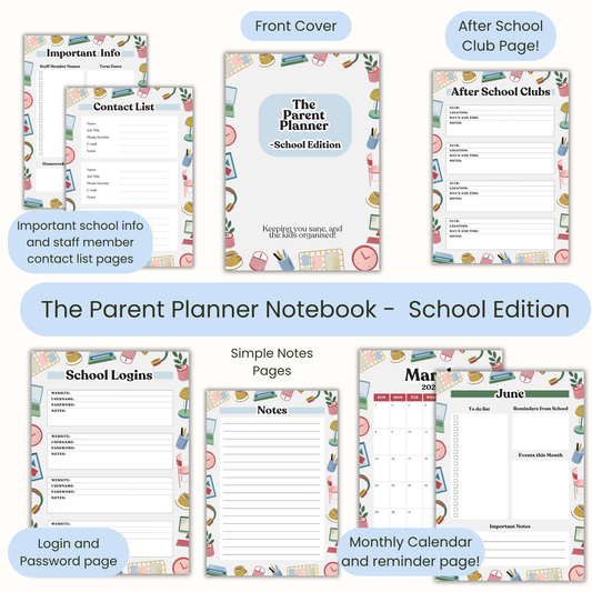 Parent Planner Notebook,, Organise all your school details in one place, School Organiser, back to school essentials