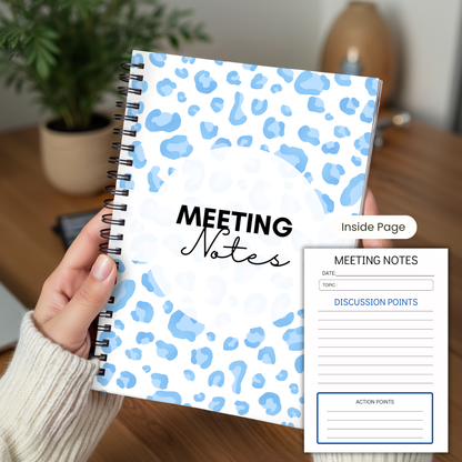 Meeting Notes Book Baby Blue Animal Print A5 or A4, Meeting Agenda Notes, Printed lined inserts, work stationery organiser
