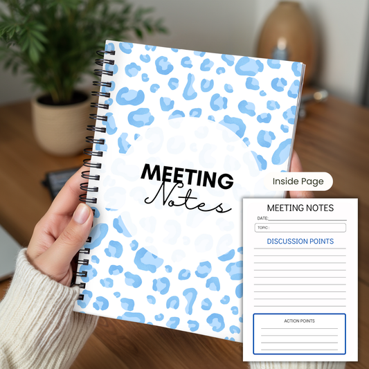 Meeting Notes Book Baby Blue Animal Print A5 or A4, Meeting Agenda Notes, Printed lined inserts, work stationery organiser