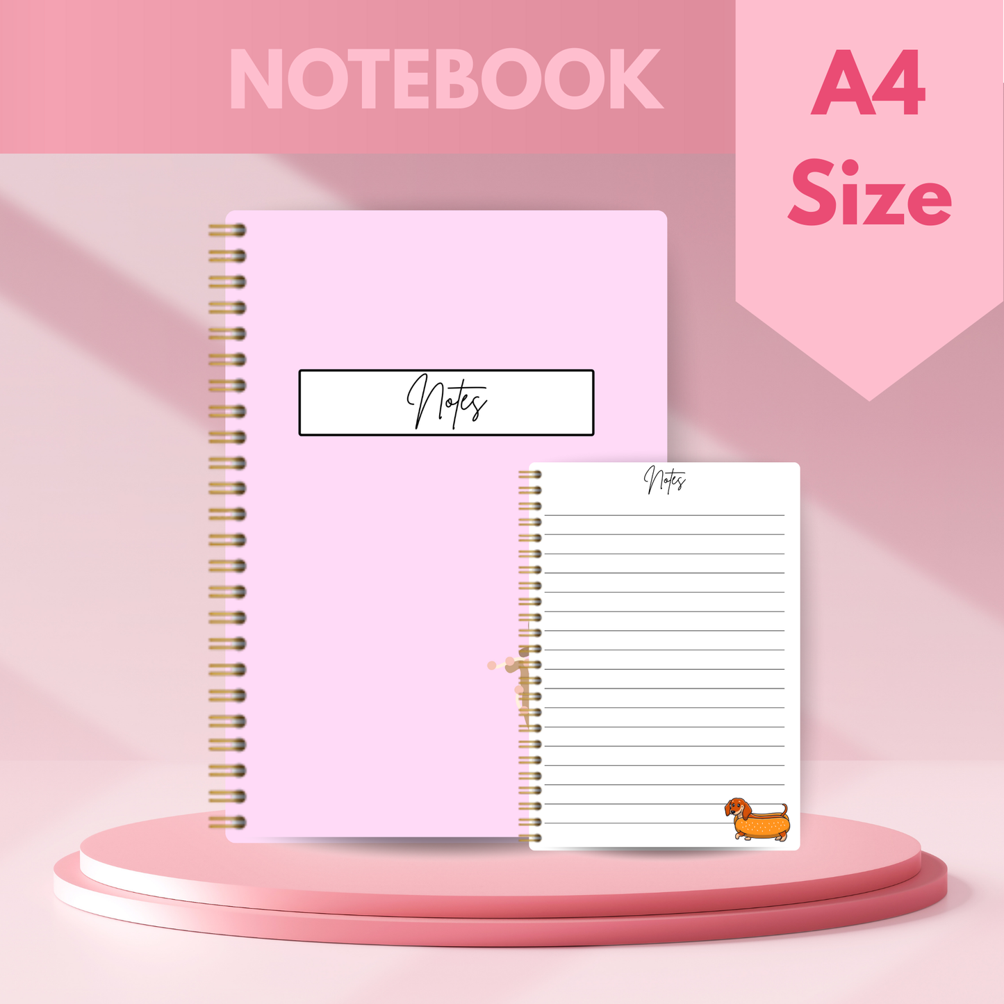 Dachshund Pink Notebook A4 - Card Cover