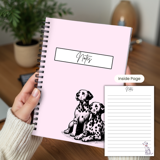Dalmatian Baby Pink Notebook A5 or A4, , Dog mum gift, Dalmatian print notebook stationery for work, student