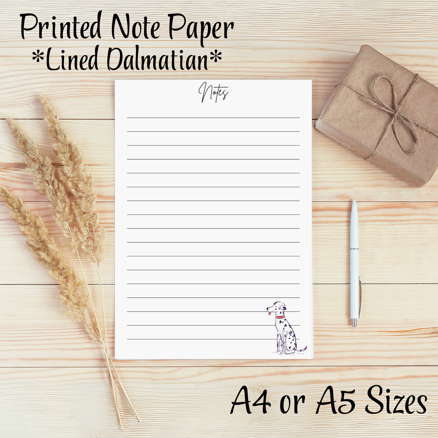 Dalmatian Lined Printed Note Paper - A4 or A5 sizes,  Work Study or Class stationery, Lined paper inserts