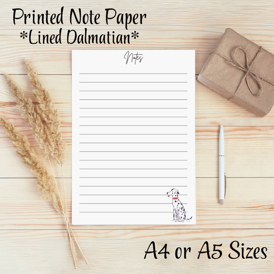 Dalmatian Lined Printed Note Paper - A4 or A5 sizes,  Work Study or Class stationery, Lined paper inserts