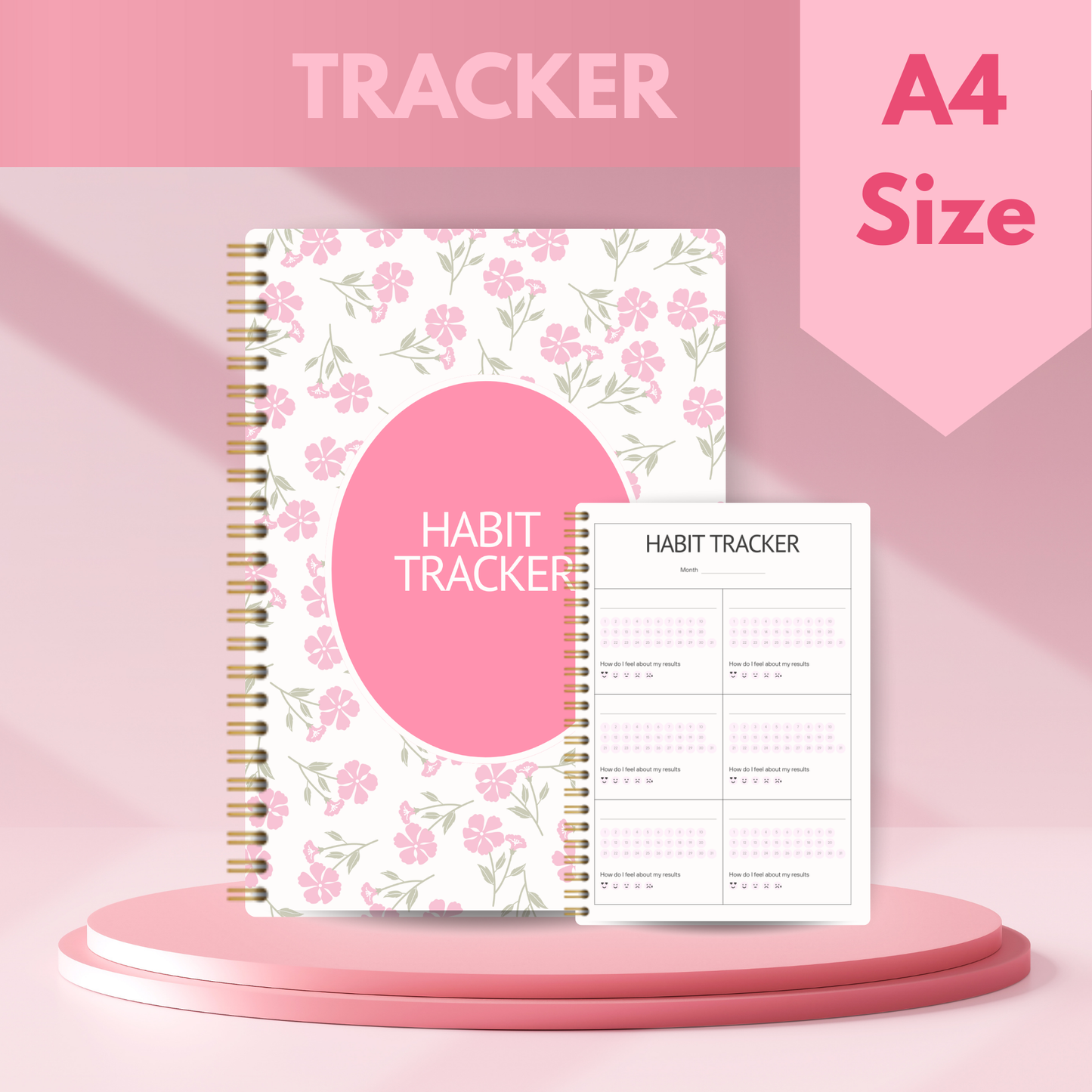 Habit Tracker Pink Floral Notebook A5 - Card Cover