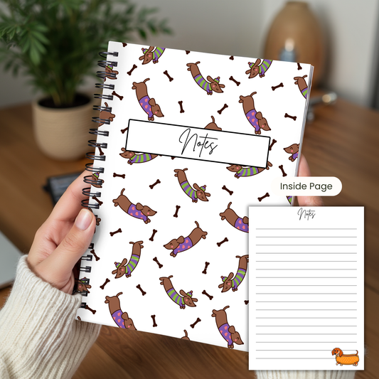 Dachshund Pattern Notebook A5 or A4  dog mum gift, Cute notebooks for students and work