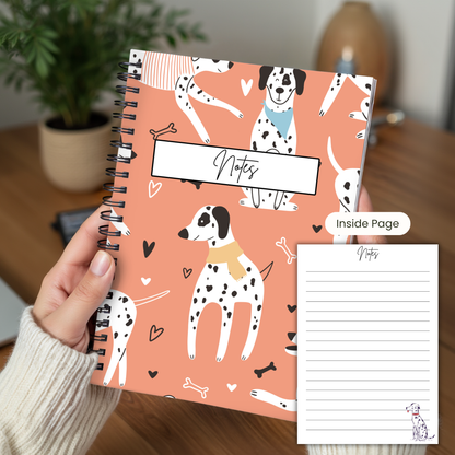Dalmatian Orange Pattern Notebook A5 or A4, , Dog mum gift, Dalmatian print notebook stationery for work, student