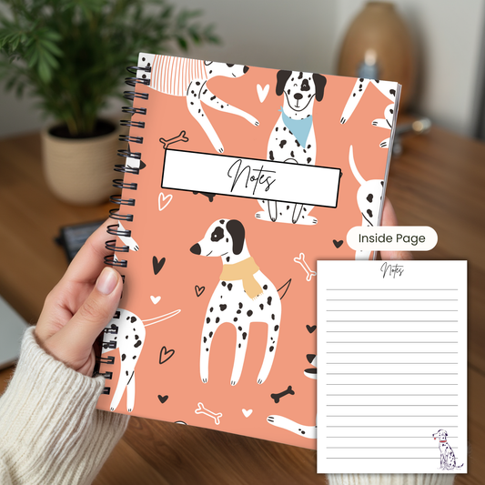 Dalmatian Orange Pattern Notebook A5 or A4, , Dog mum gift, Dalmatian print notebook stationery for work, student