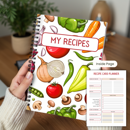 Recipe Card Notebook A5 or A4 size, recipe card insert notebook cute home stationery, Gift for her