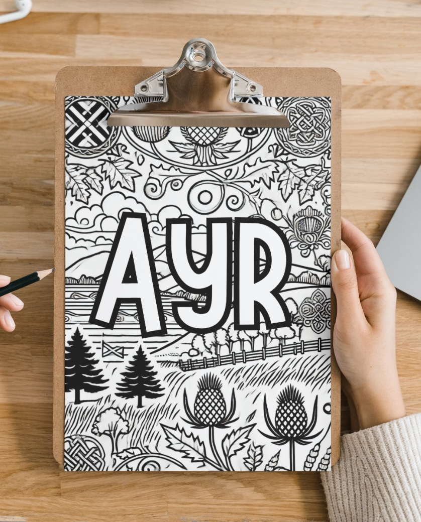 Ayr colouring sheet pack - 4 designs, 20 sheets