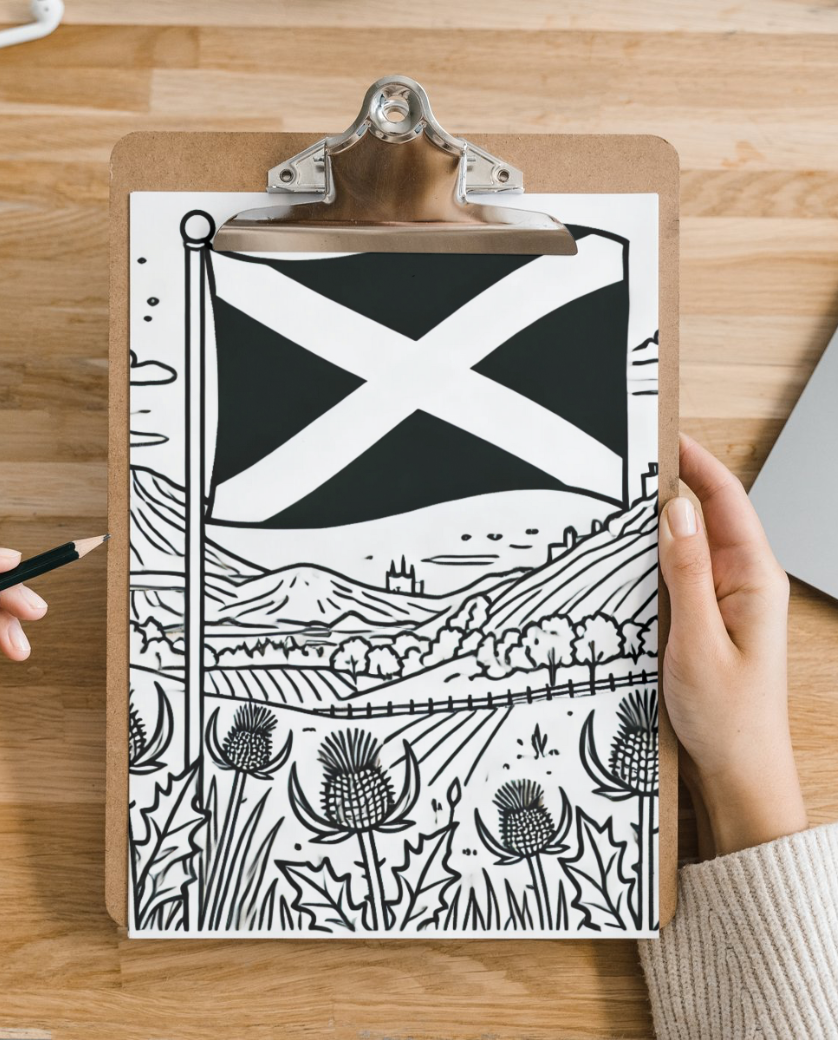 Scotland colouring sheet pack - 5 designs, 20 sheets