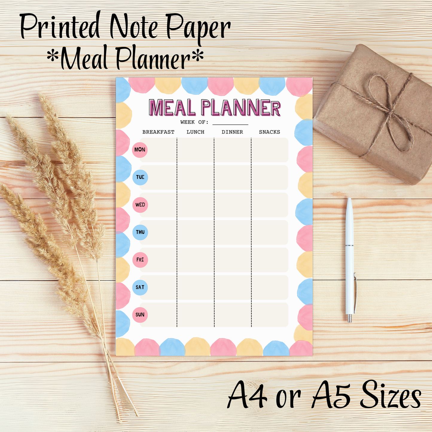Meal Planning Printed Note Paper - A4 or A5 sizes,  Work Study or Class stationery, Lined paper inserts