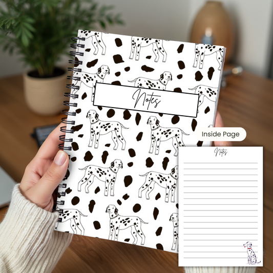Dalmatian B/W Notebook A5 or A4, , Dog mum gift, Dalmatian print notebook stationery for work, student