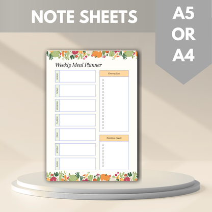 Meal Planning Printed Note Paper - A4 or A5 sizes,  Work Study or Class stationery, Lined paper inserts
