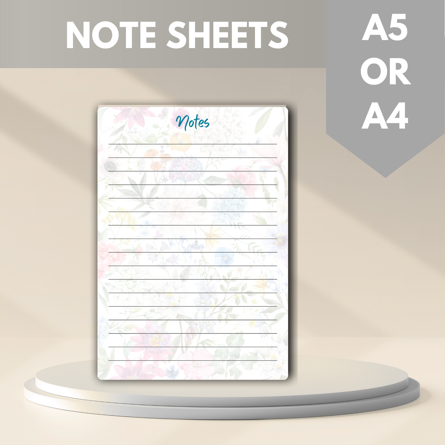 Floral Pattern Note List, Lined Printed Note Paper - A4 or A5 sizes,  Work Study or Class stationery, Lined paper inserts