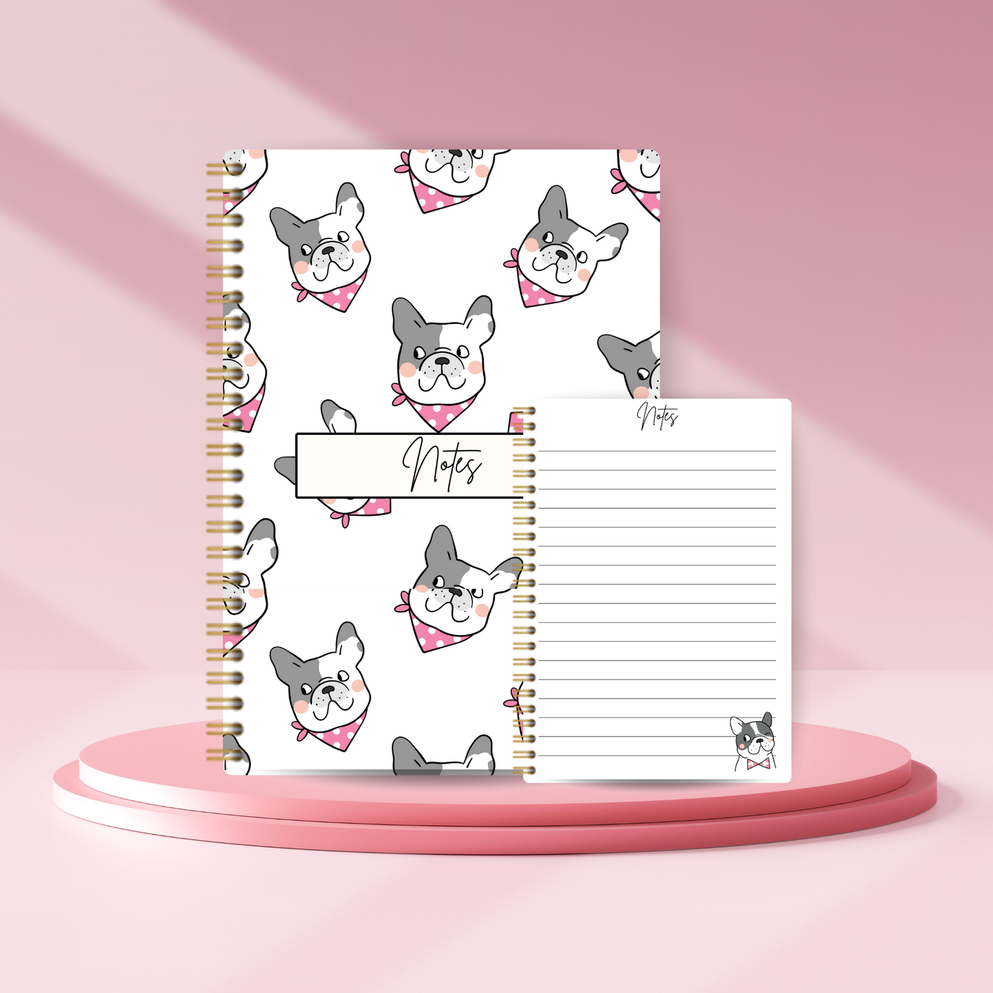 Pug White and Pink Notebook A5 - Card Cover