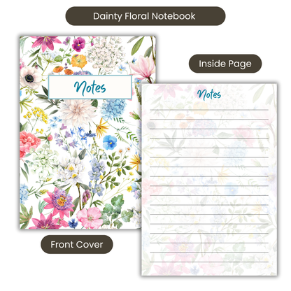 Dainty Floral Notebook A5 or A4, Cute Work Stationery, Floral Notebook, Back to School notebooks, cute stationery