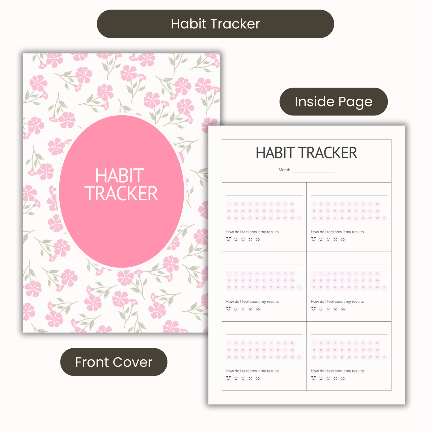 Habit Tracker Pink Floral Notebook A5 or A4, Habit organiser notebook, Daily journal tracker, Manifest, cute stationery