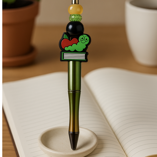Teacher/Book Beaded Pen - Handmade beaded pen black ink, Cute stationery pen