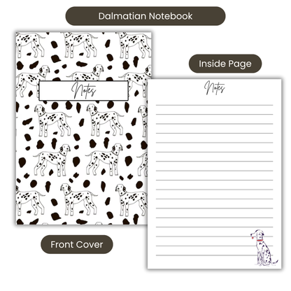 Dalmatian B/W Notebook A5 or A4, , Dog mum gift, Dalmatian print notebook stationery for work, student