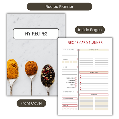 Recipe Card Notebook A5 or A4 size, recipe card insert notebook cute home stationery, Gift for her