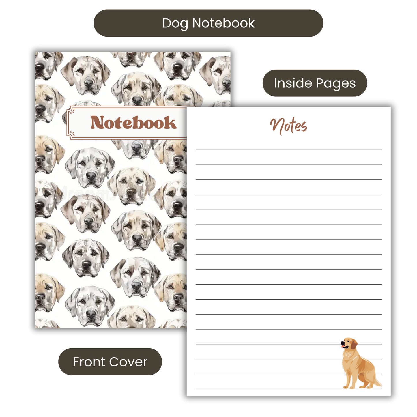 Golden Retriever Notebook A5 or A4, Dog mum gift, Golden lab notebook stationery for work, student notebook