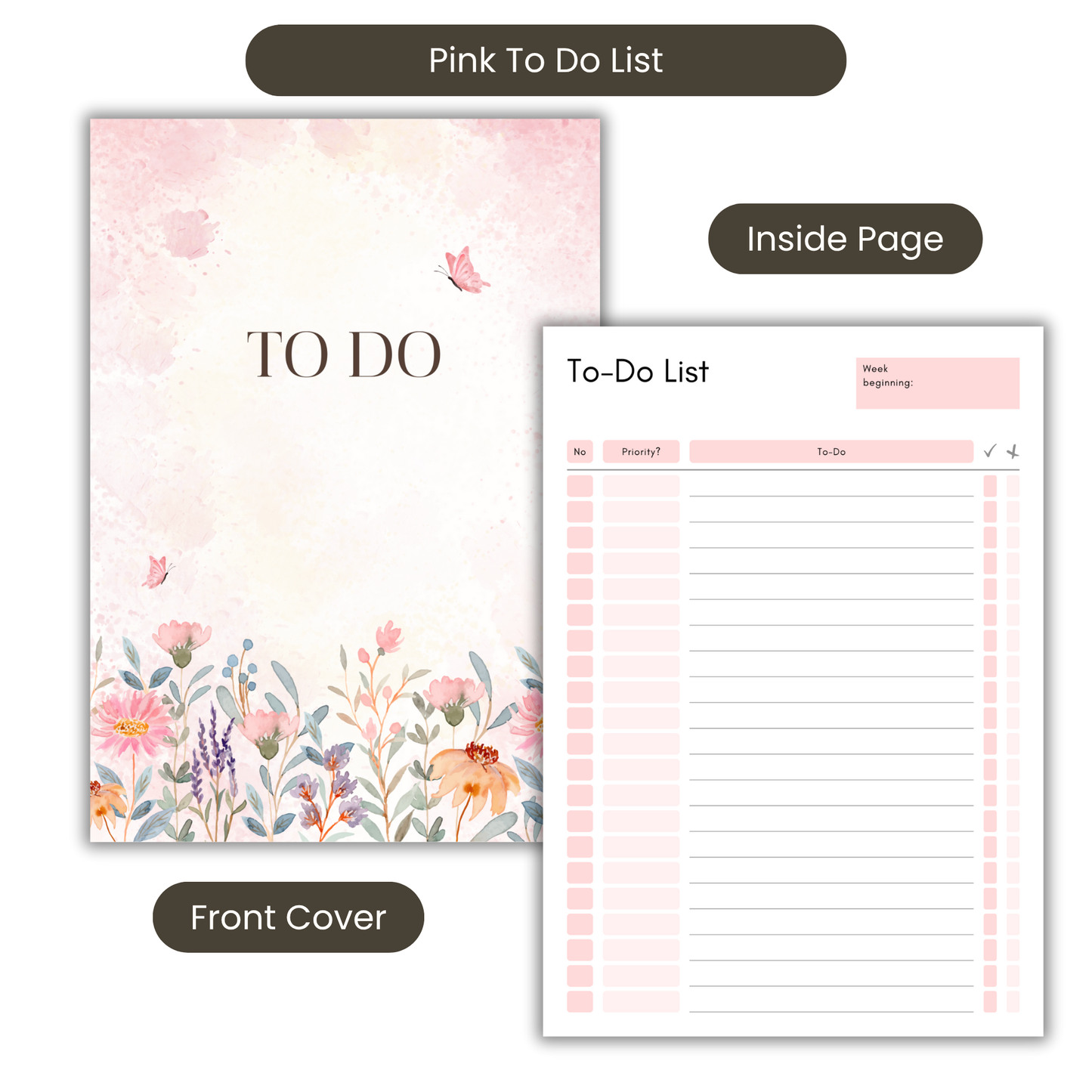 Floral To Do List Notebook - A5 or A4, back to school notebook, work to do list notepad