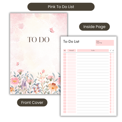 Floral To Do List Notebook - A5 or A4, back to school notebook, work to do list notepad