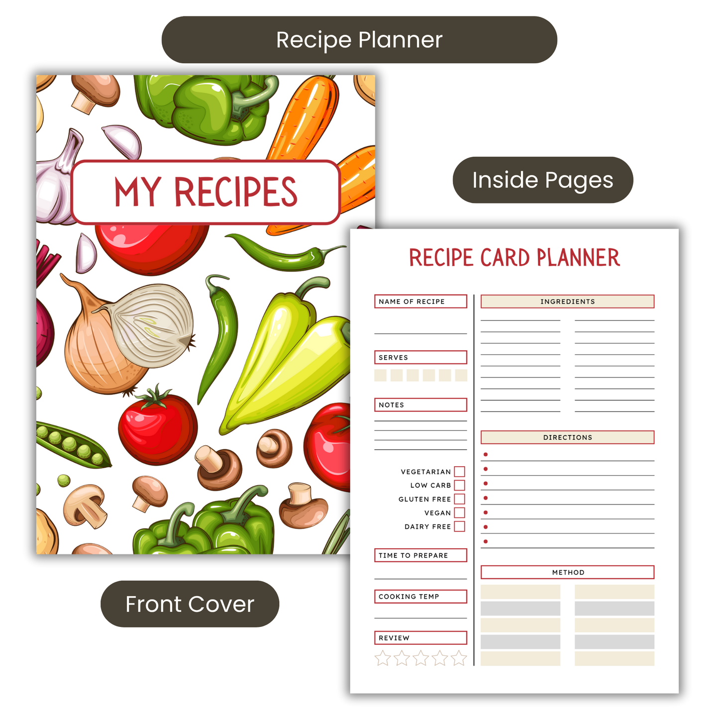 Recipe Card Notebook A5 or A4 size, recipe card insert notebook cute home stationery, Gift for her
