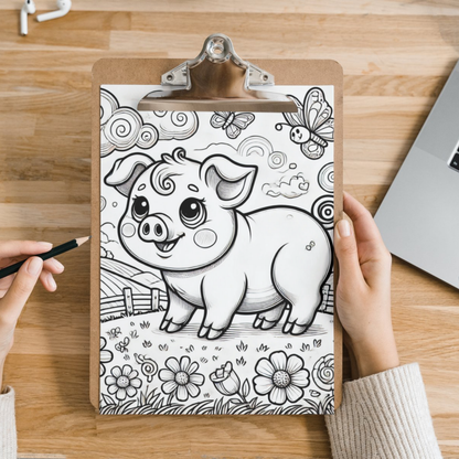 Cute Pigs colouring sheet pack - 5 designs, 20 sheets, Kids and Adult colouring pack, bespoke colouring sheet stationery