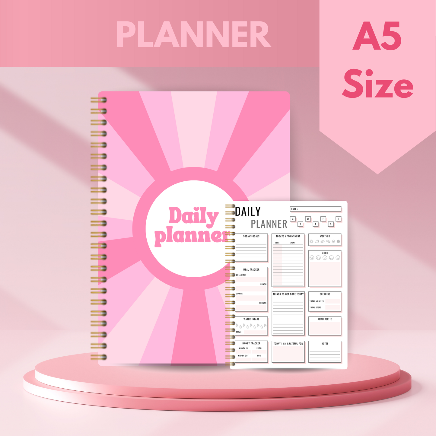 Pink Retro Daily Planner A5 - Card Cover