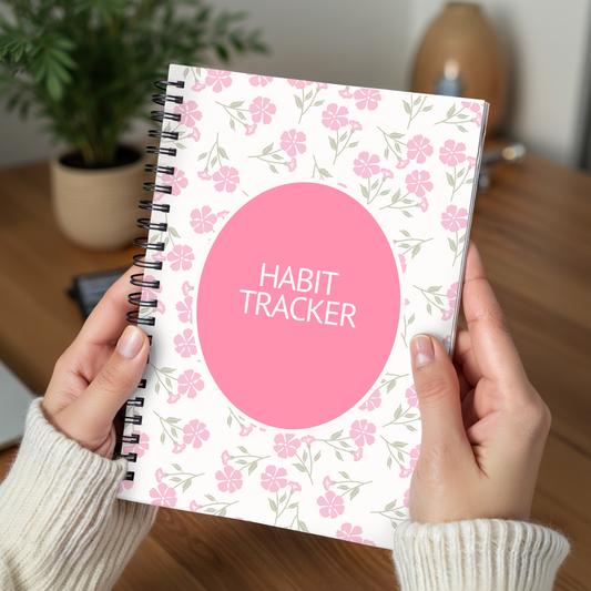 Habit Tracker Pink Floral Notebook A4 - Card Cover